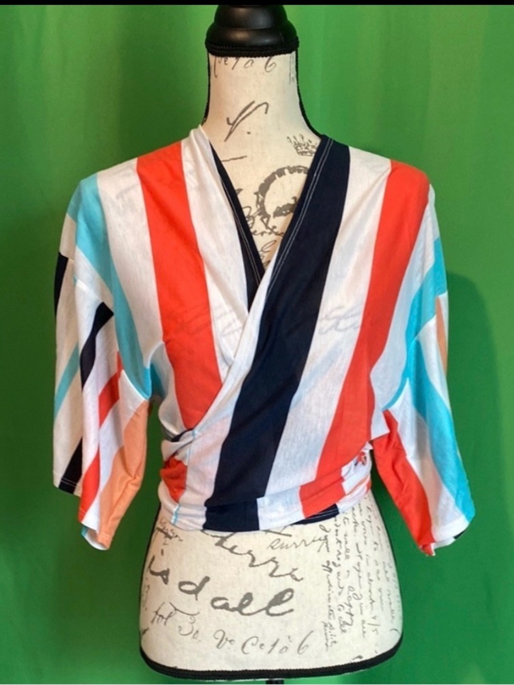 Charlotte Russe Red and White Tie Front Wrap Blouse